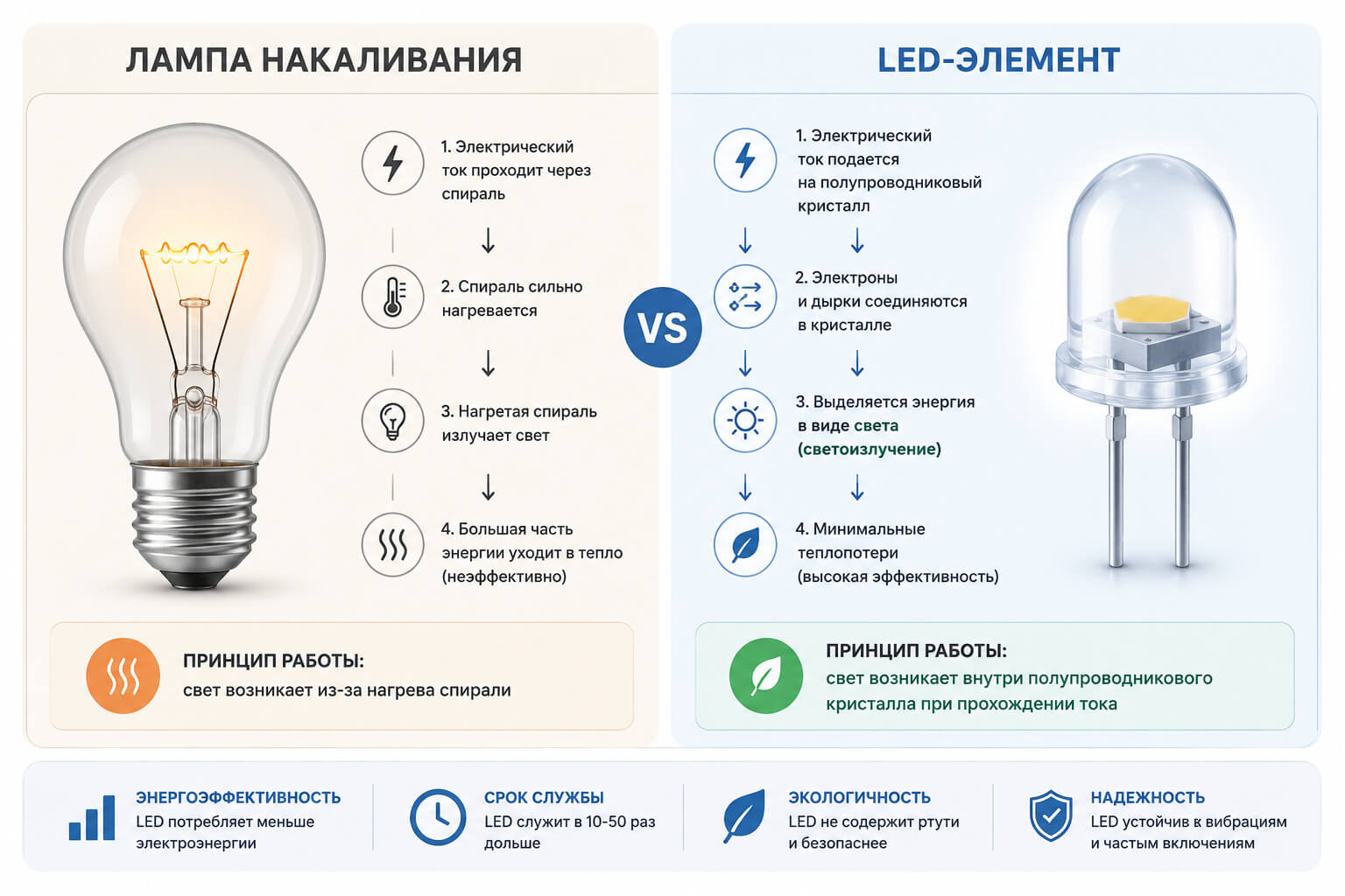 Лампа накаливания vs LED элемент