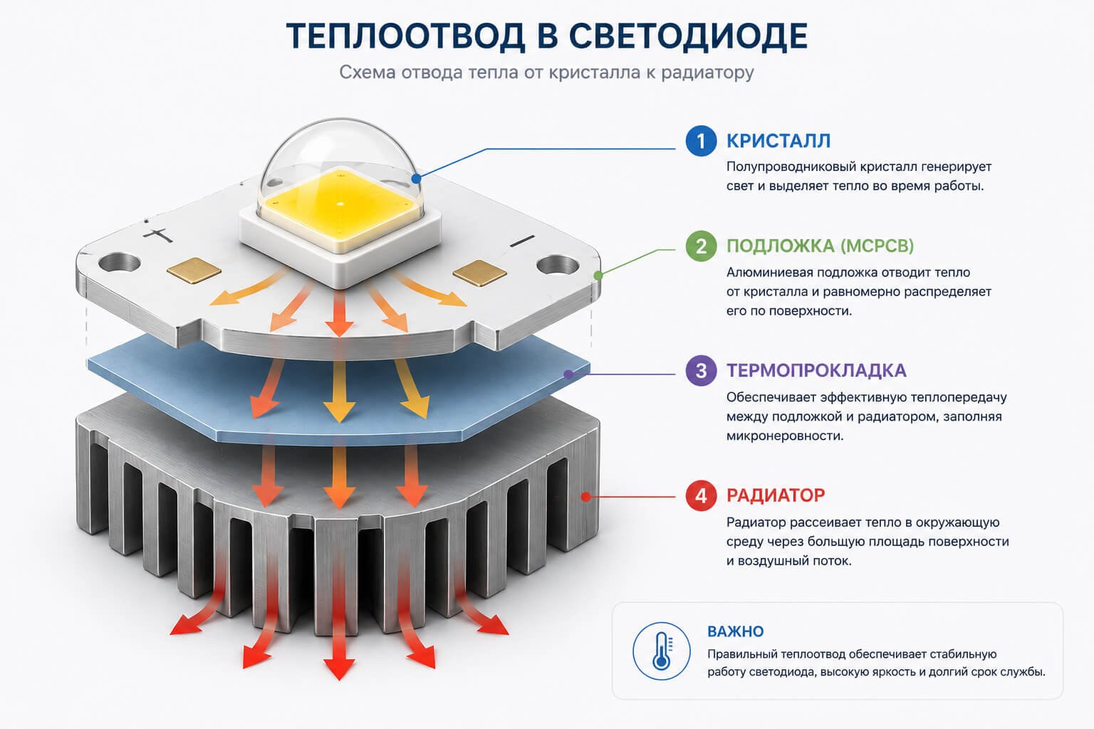 Теплоотвод в светодиоде: схема
